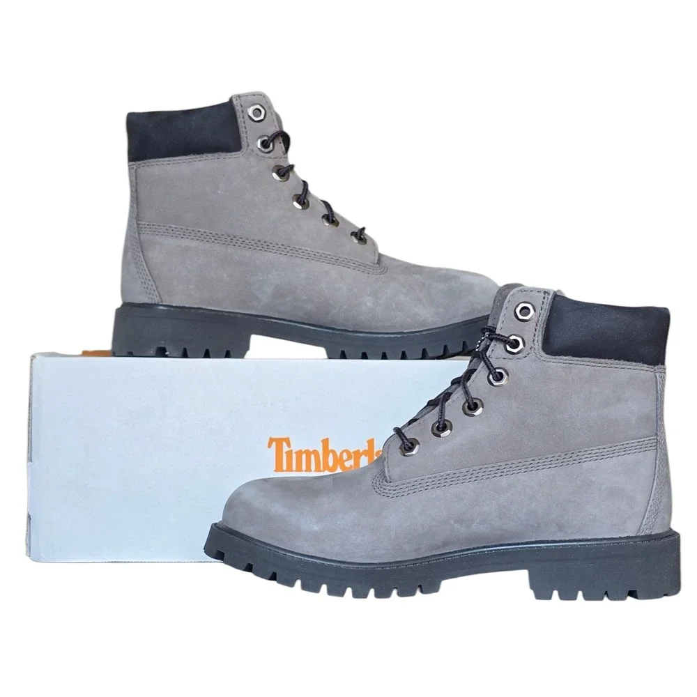 Timberland 6 Inch Premium Padded Collar Gray Nubuck Leather Boots